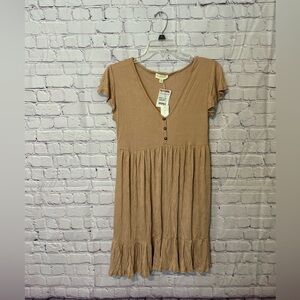 See You Monday Tan Ruffled Mini Sundress